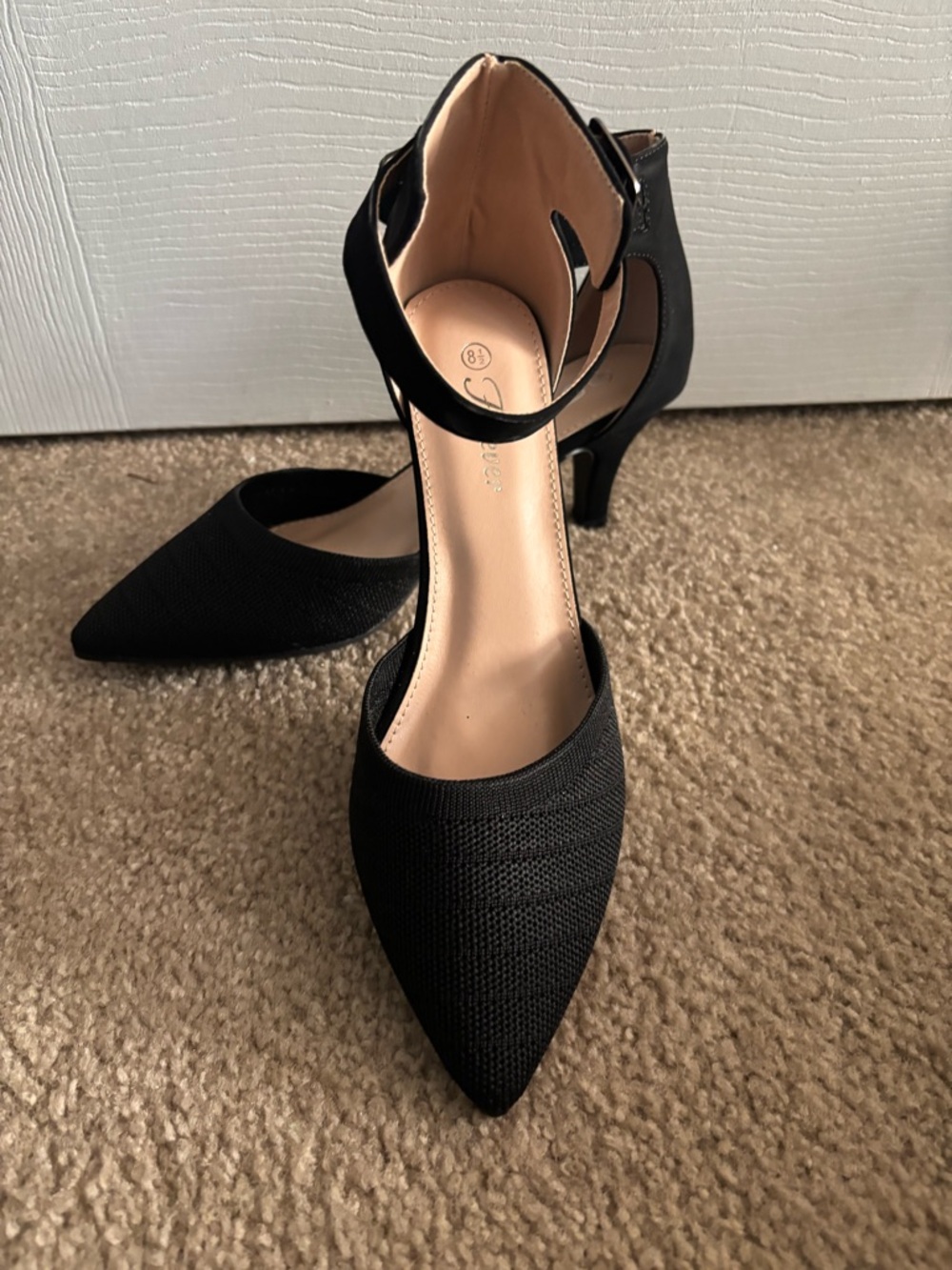 Black Pointed Toe Ankle Strap Heels - Women's Dress Pumps